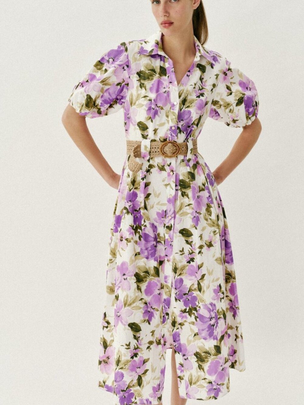 ZARA PURPLE FLORAL MIDI DRESS NEW SOLD-OUT LARGE SIZE